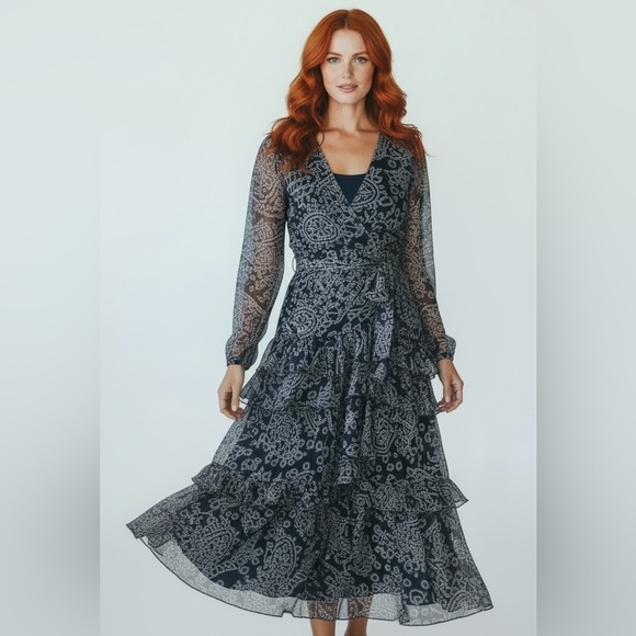 Ralph Lauren Dresses & Skirts - Ralph Lauren Blue Silk Paisley 2 Piece Skirt Set Large 12 Easter Vacation Luxury